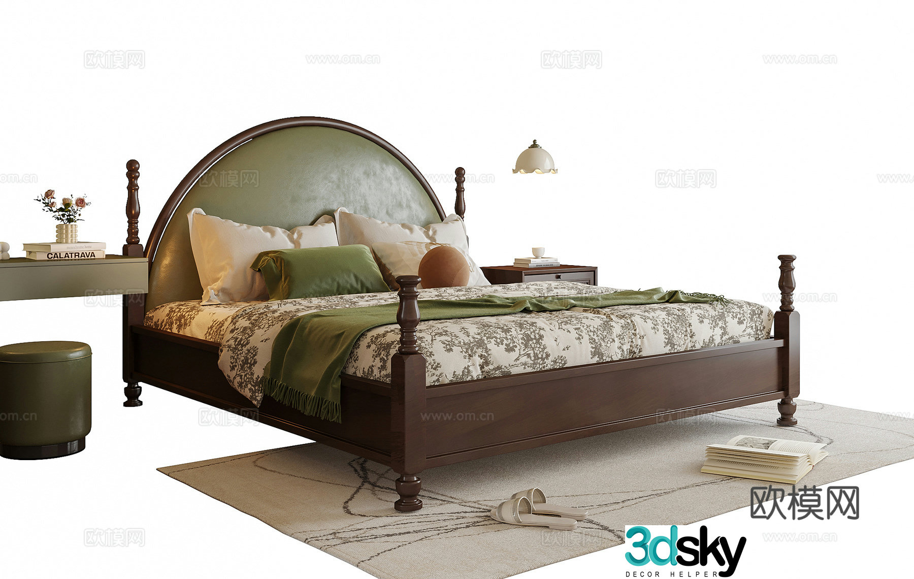 American double bed 3d model