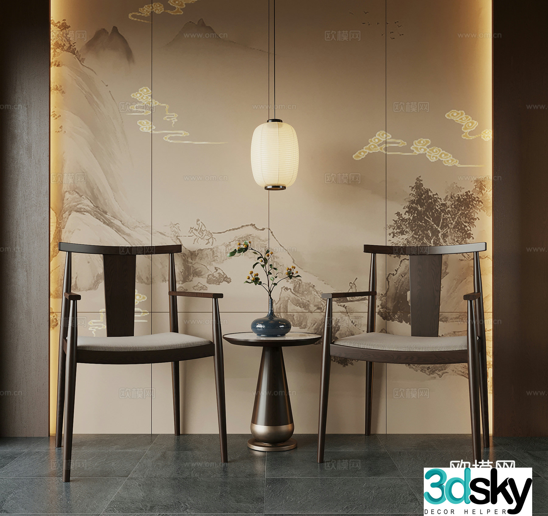 New Chinese style chair leisure chair single chair dining chair 3d model