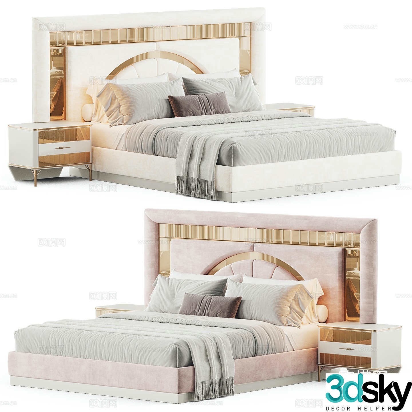 Italian double bed 3d model 3d model