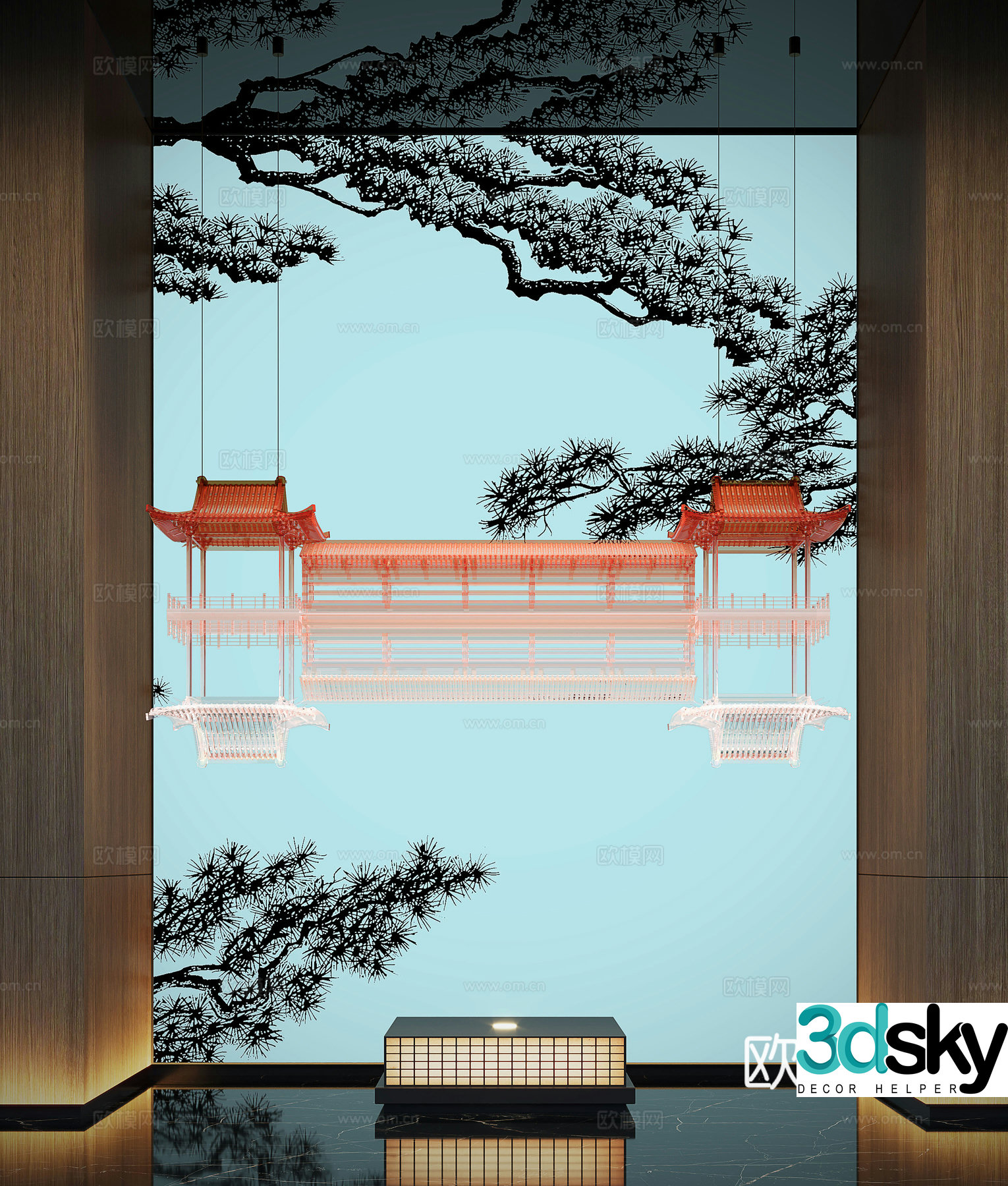 New Chinese art installation Crystal installation Art lamp installation Installation sculpture Decorative hanging parts 3D model