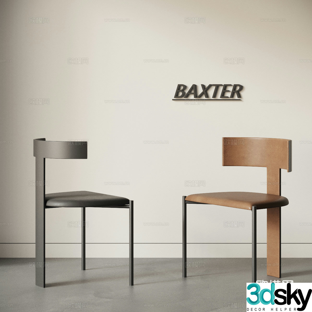 BAXTER Modern Italian Middle Style Minimalist Single Chair Combination Dining Chair Leather Chair 3D Model