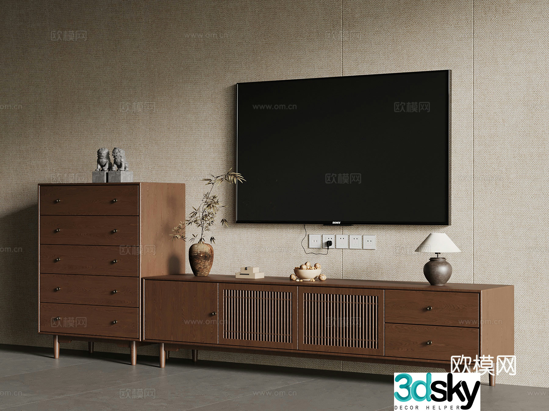New Chinese TV cabinet wall-mounted TV decorative ornaments 3D model