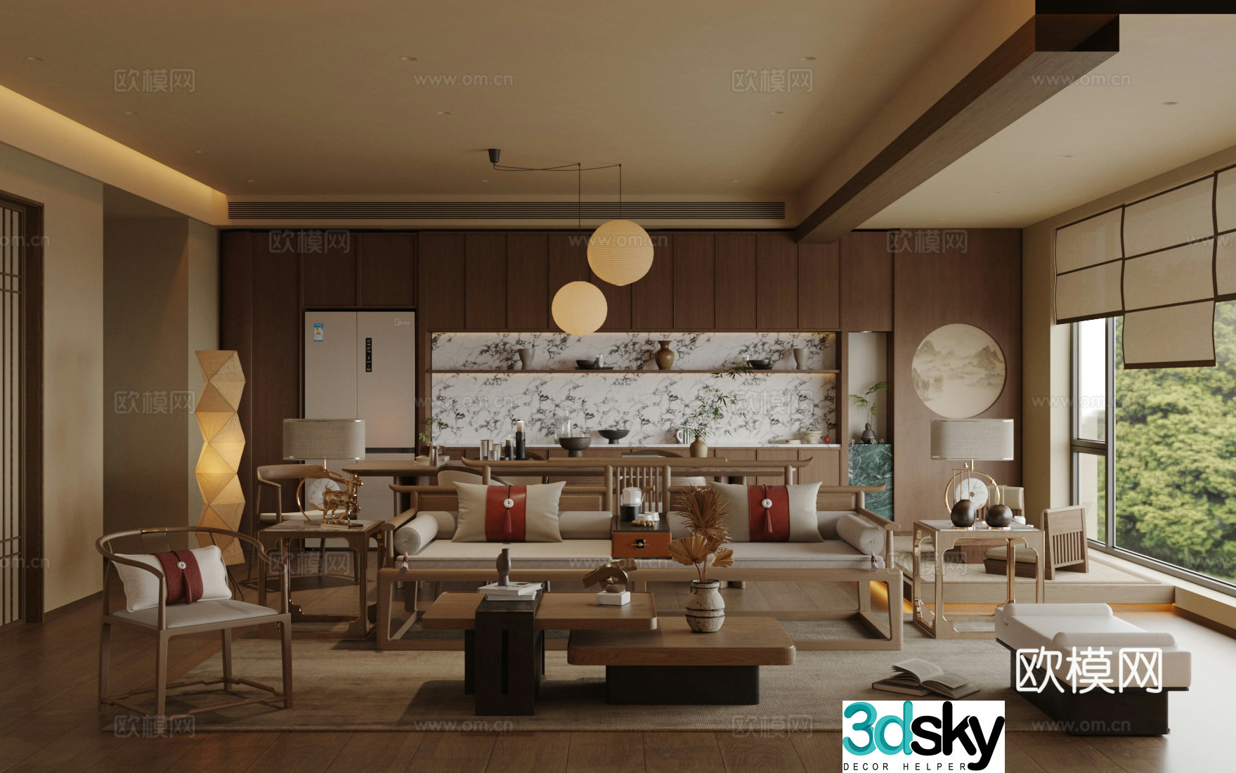 New Chinese style medieval living restaurant Song style living restaurant Chinese style living restaurant Chinese sofa coffee table combination 3D model