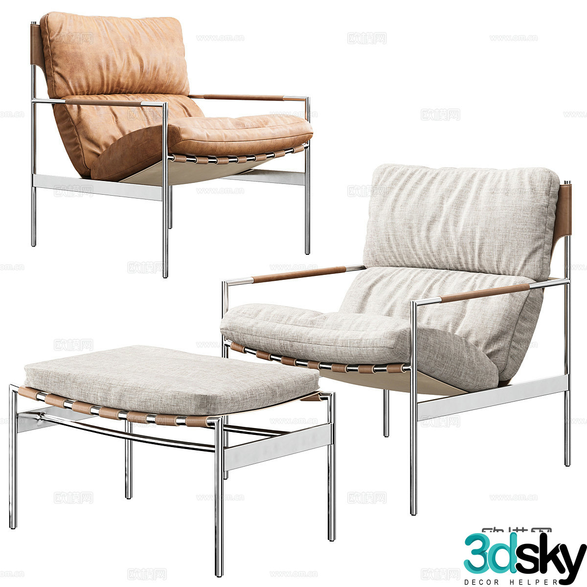 Modern Italian leather fabric lounge chair 3d model