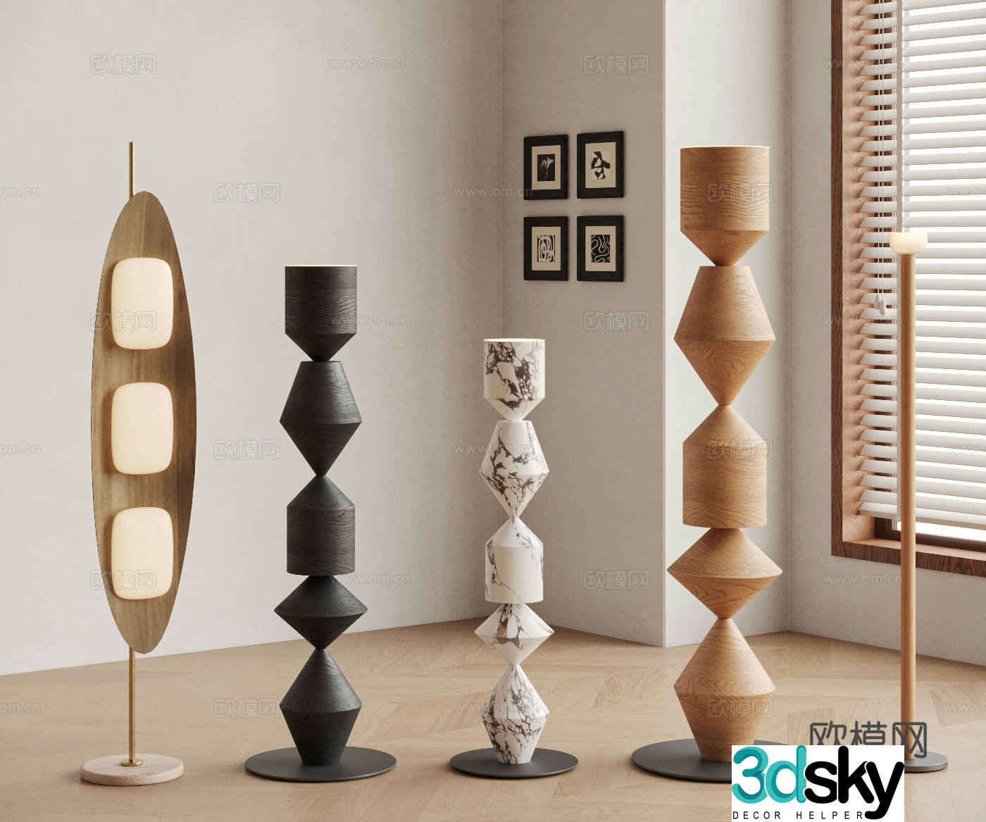 Middle style Wasabi Modern floor lamp combination Marble floor lamp Wood floor lamp Bamboo joint lamp 3D model