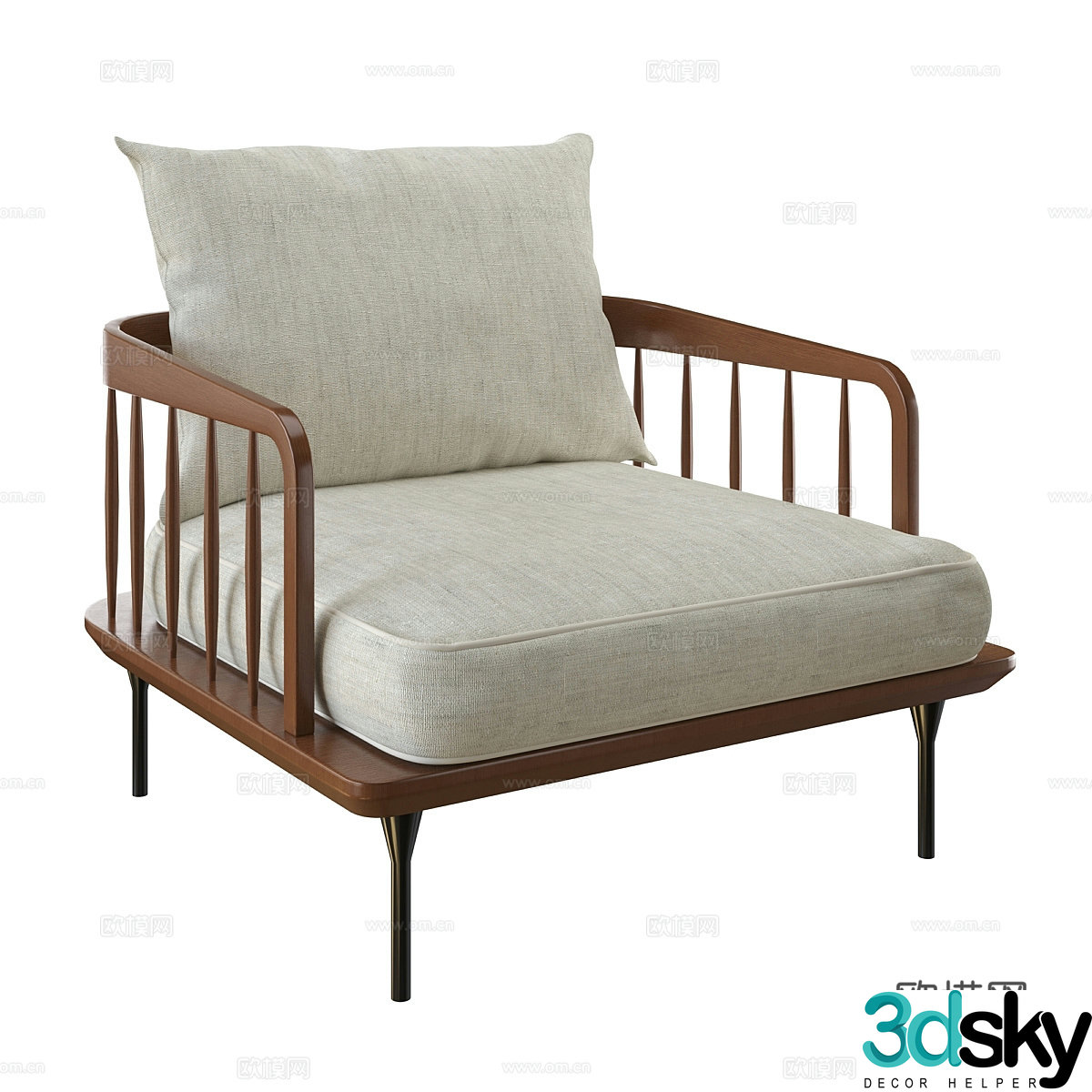 New Chinese style fabric wooden armchair 3D model
