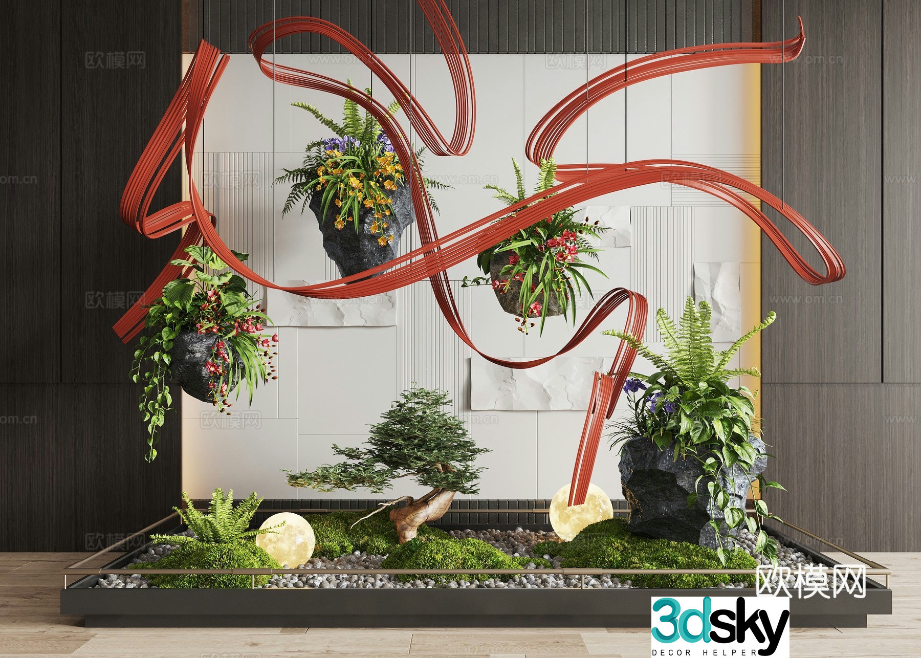 Modern interior landscape landscaping moss landscape landscape sketch rattan weaving device plant device 3D model