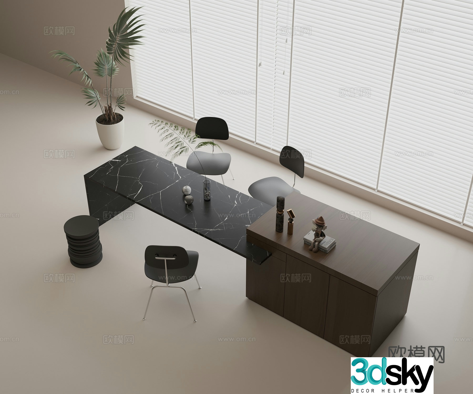 Bar dining table integrated Zhongdao Bar Zhongdao Dining Table Casual Dining Chair Jewelry ornaments Flowerpot Green 3D Model