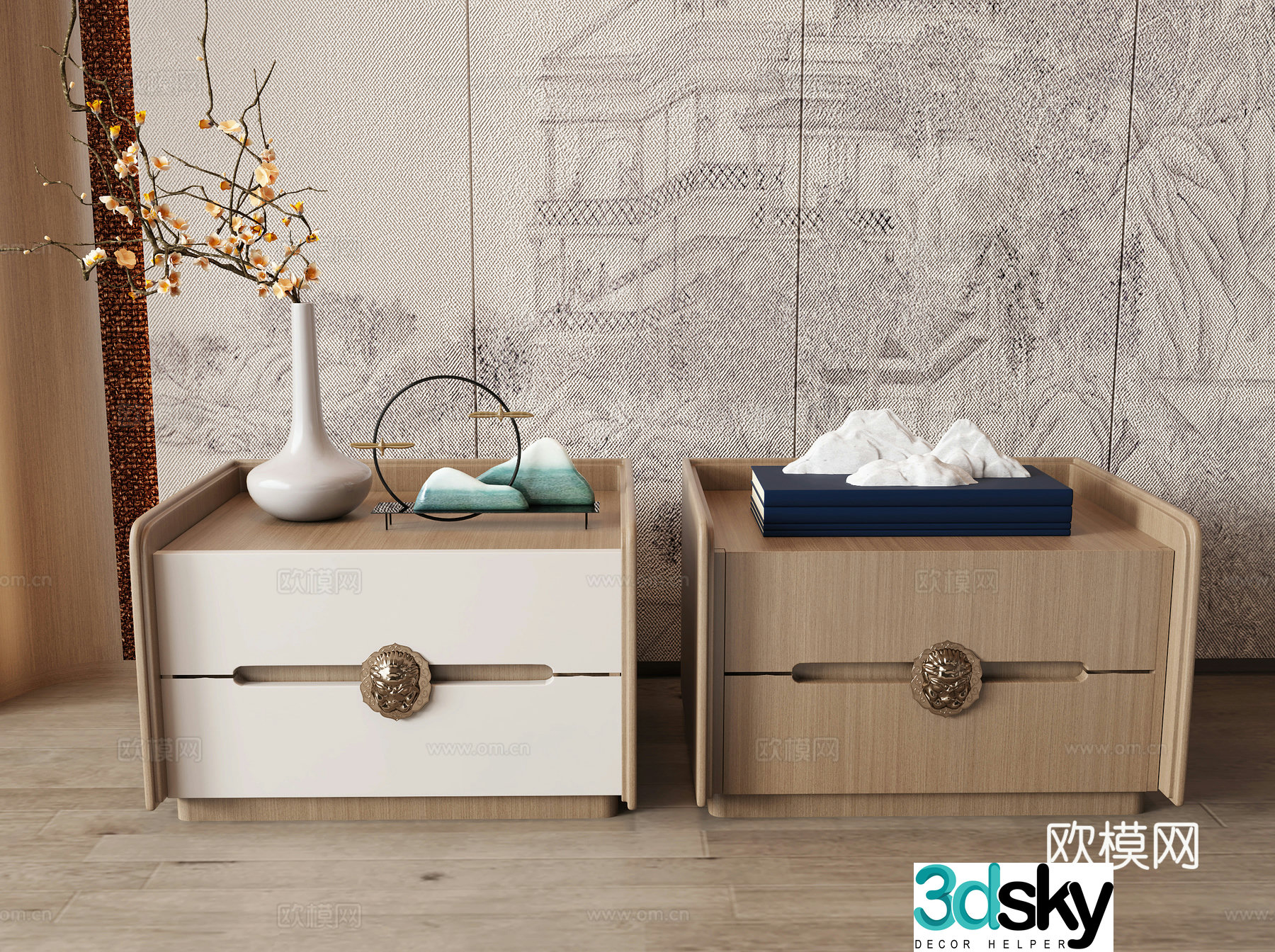 New Chinese style bedside table 3D model