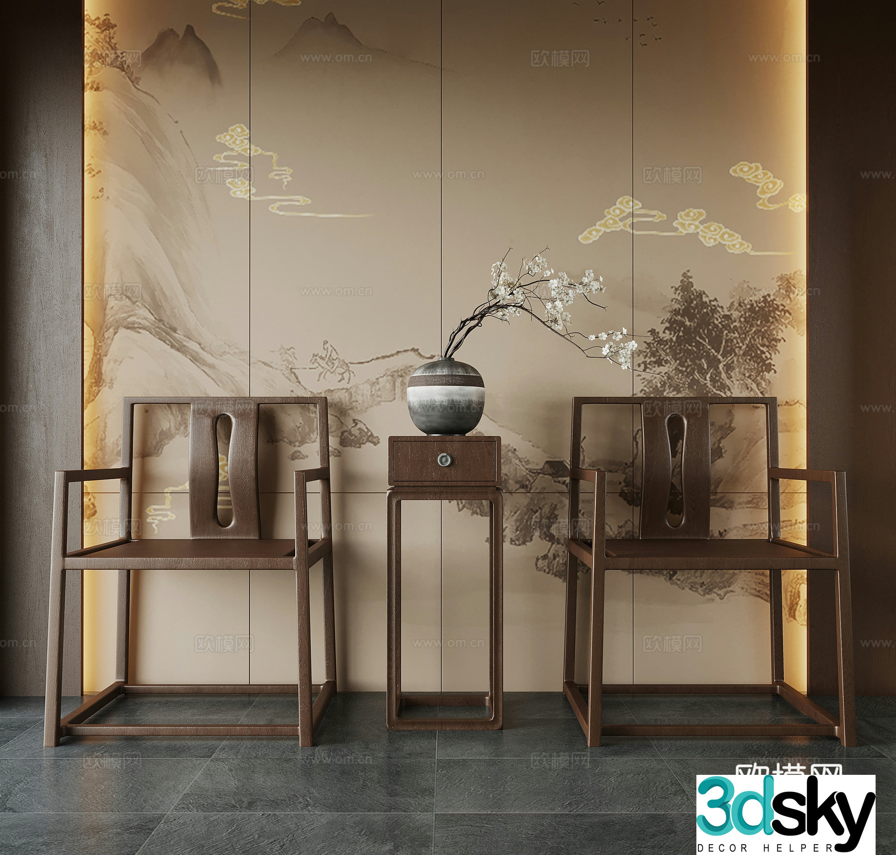 New Chinese style chair leisure chair single chair dining chair 3d model