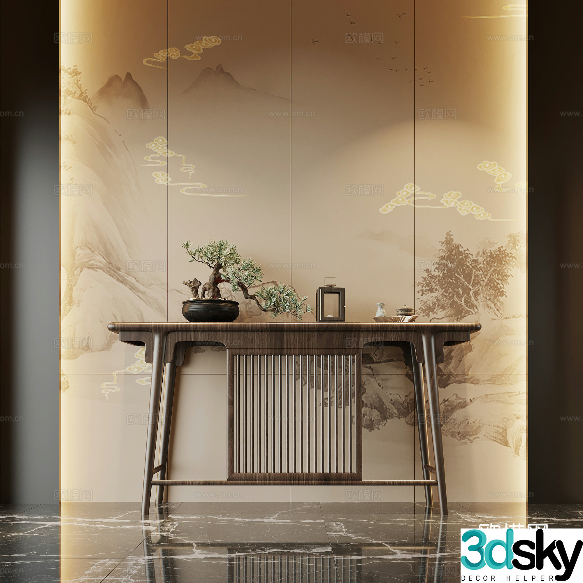 New Chinese style entrance hall end view platform decorative ornaments 3D model