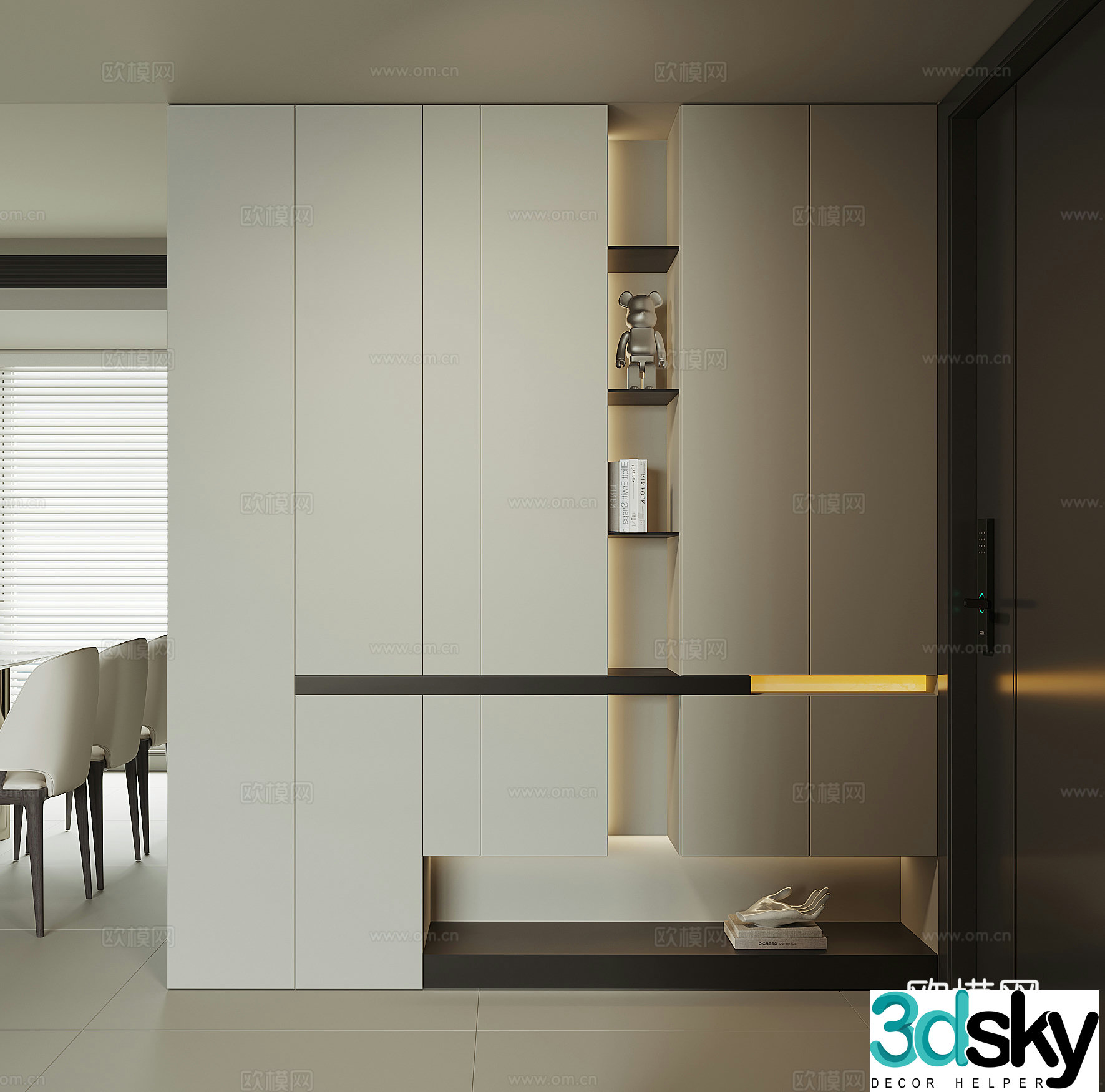 Modern home entrance shoe cabinet 3D model