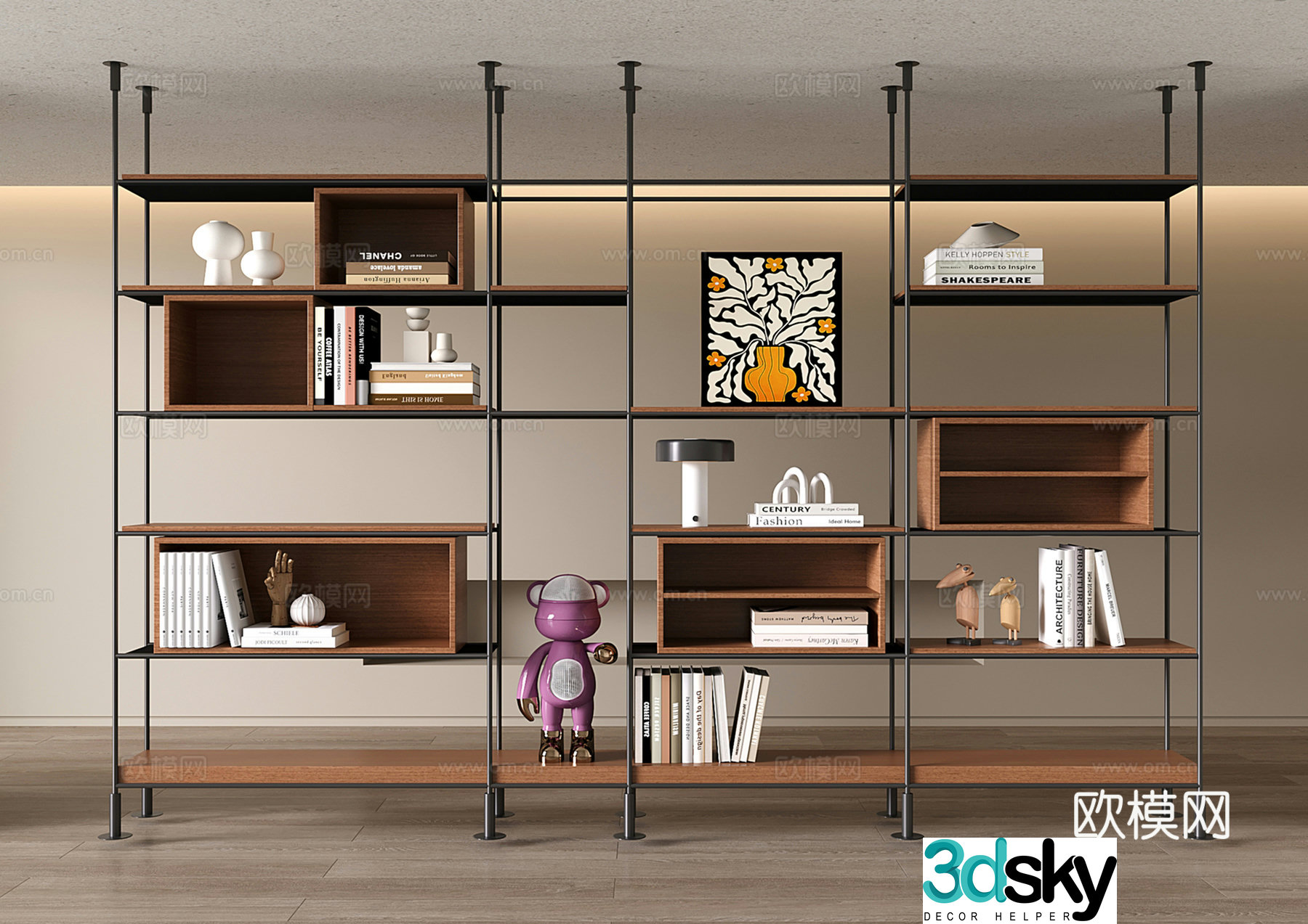 Modern wrought iron partition bookshelf Decorative rack Display rack Storage rack 3D model