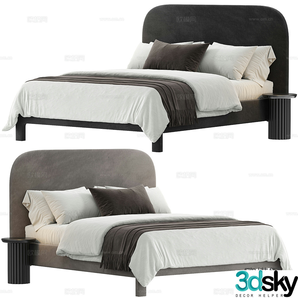 Modern cream style fabric double bed 3d model