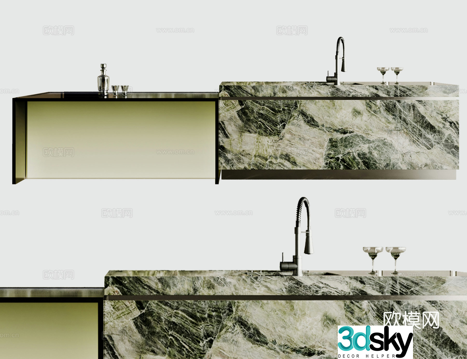 Modern water bar marble dining table kitchen island glass dining table faucet 3d model