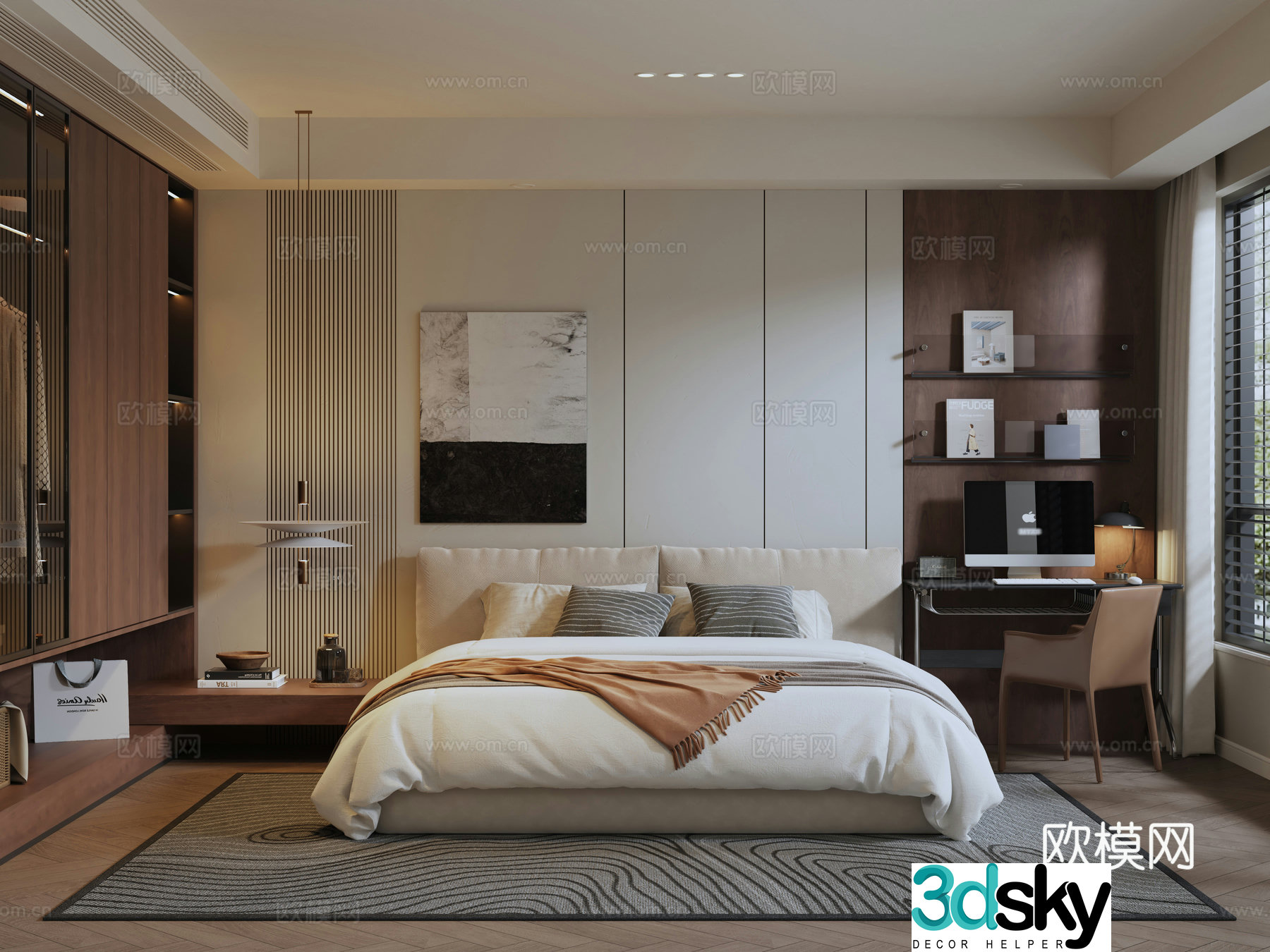 3D model of sci-civil cream style home bedroom