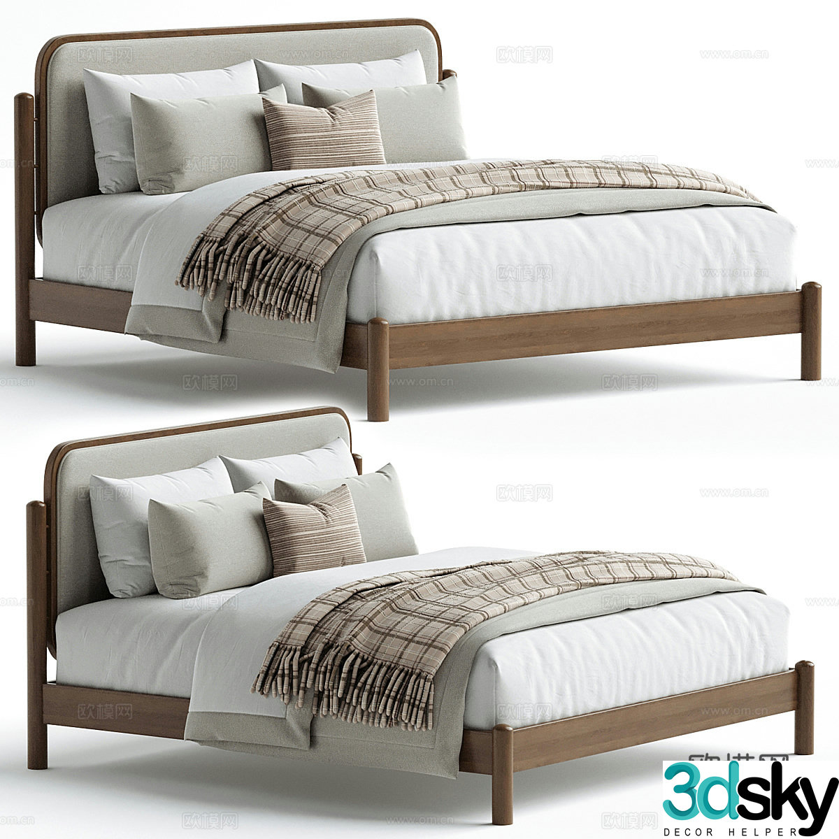 New Chinese style fabric double bed 3D model