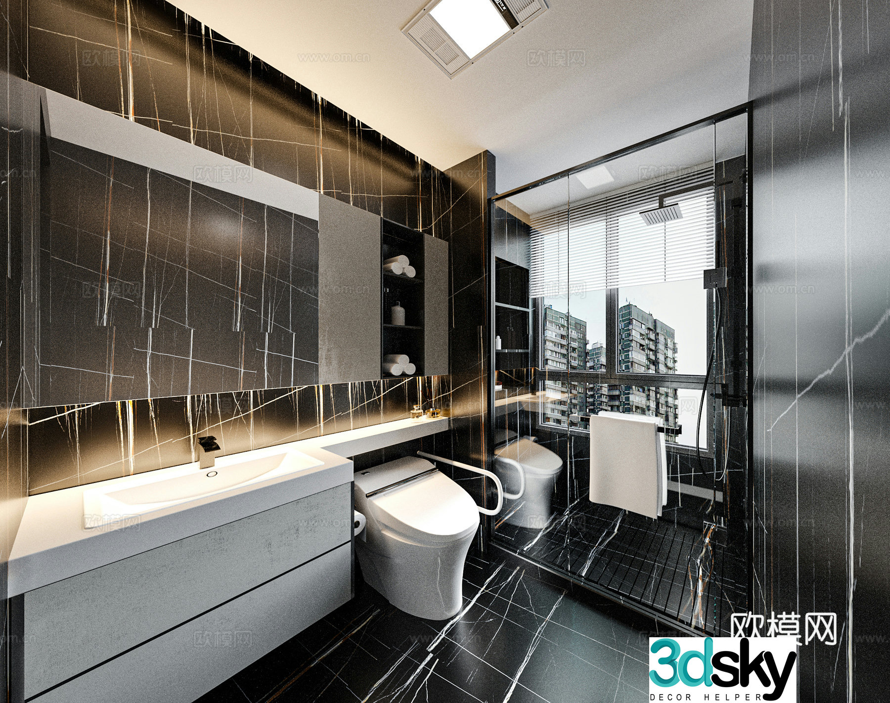 Modern light luxury hotel bathroom Modern light luxury black and white gray bathroom Minimalist public bathroom Light luxury 3D model