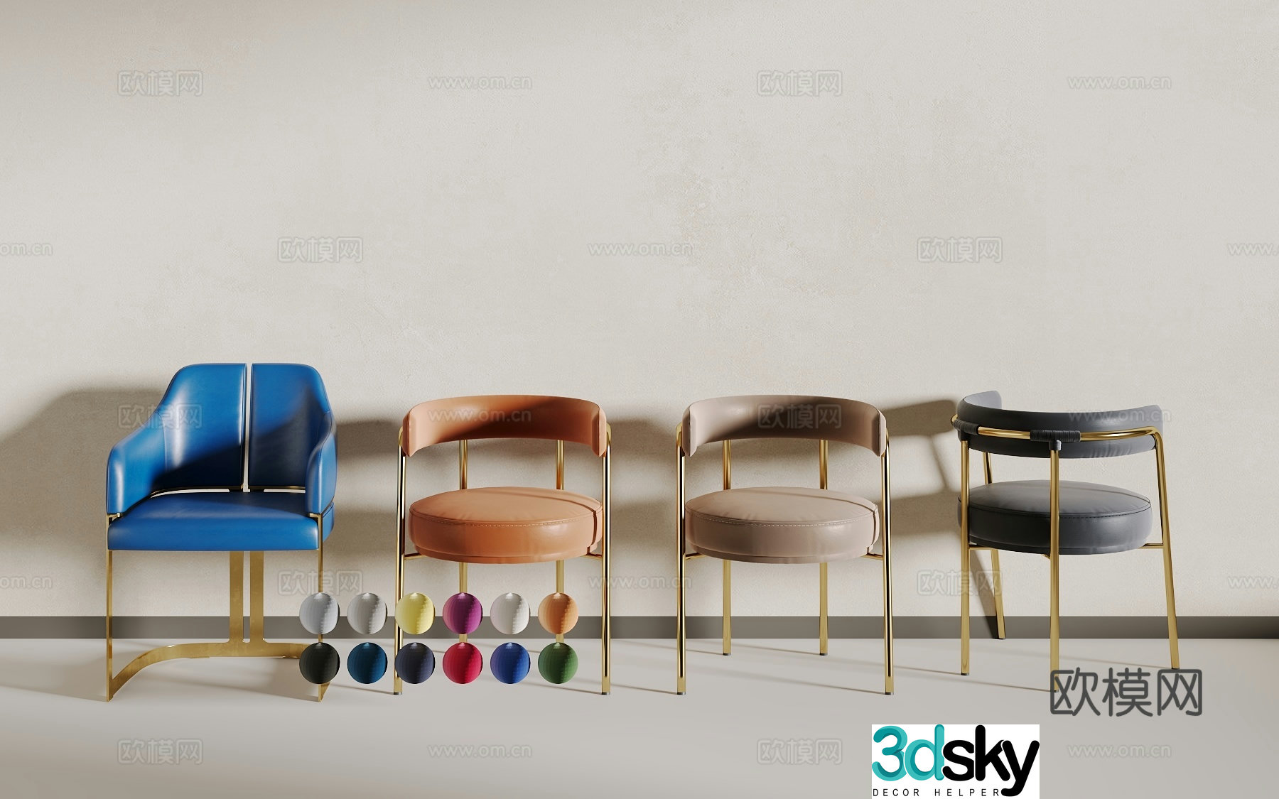 Light luxury dining chair 3D model