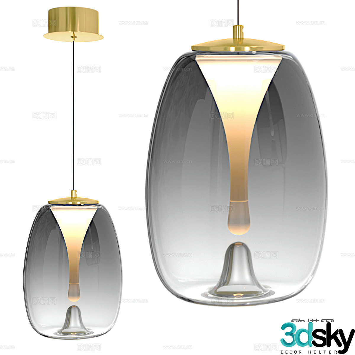 Modern light luxury minimalist glass decorative chandelier 3d model