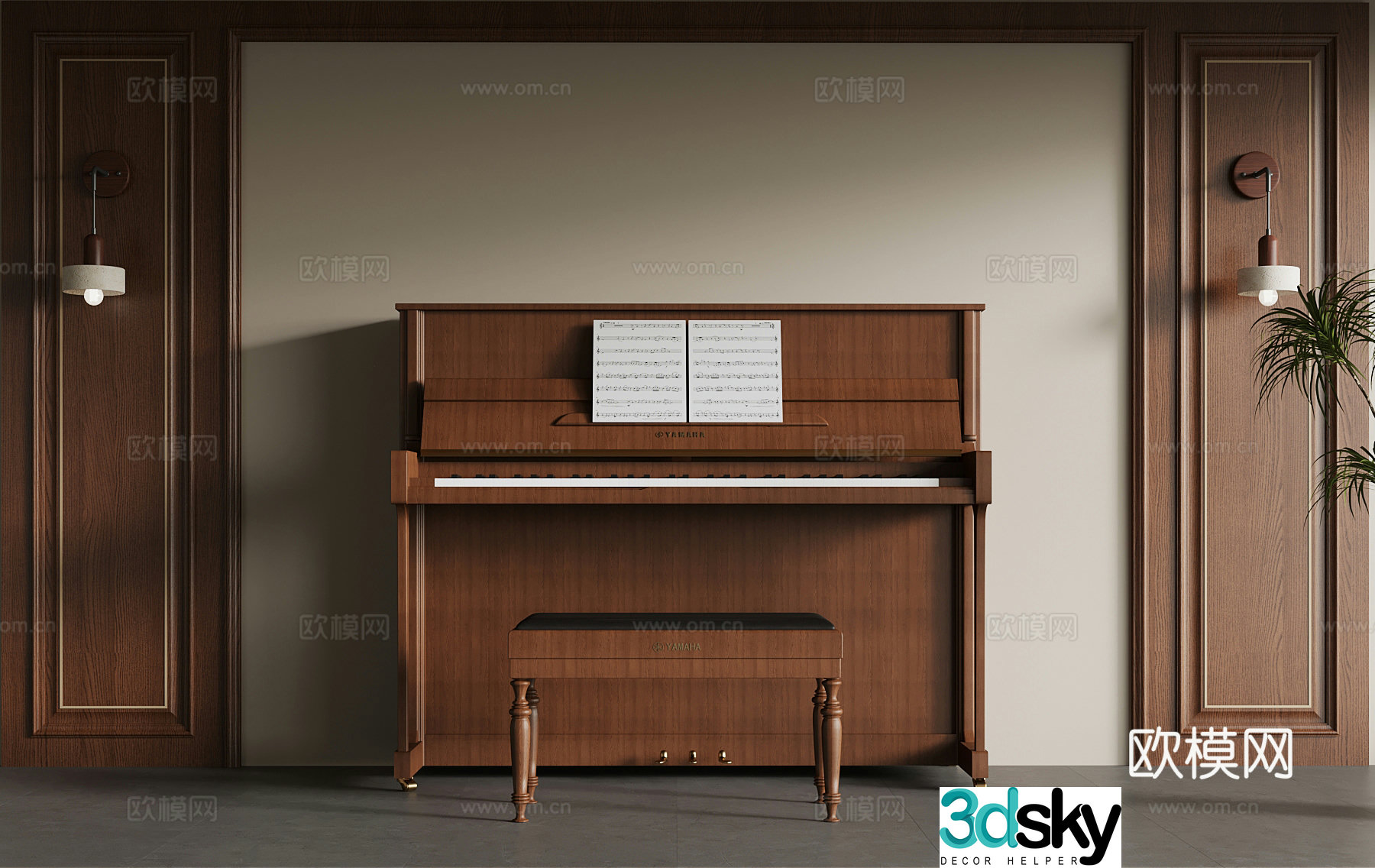 Piano Medieval style wooden piano 3d model