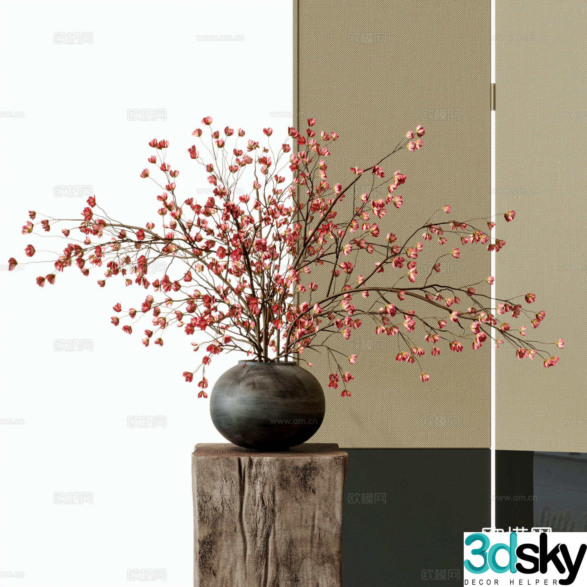 New Chinese style floral ornaments Song’s aesthetics Green plant ornaments Ceramic vase Landscape sketch Bonsai 3D model