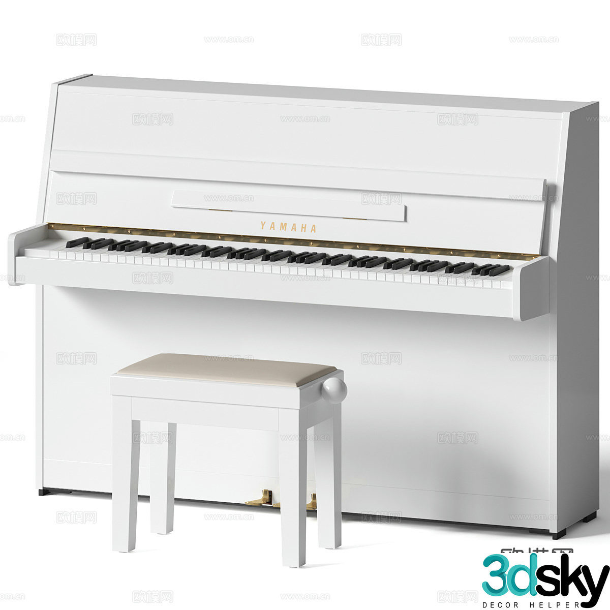 Modern Yamaha white piano 3d model