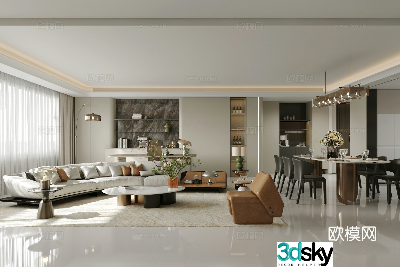 Modern Italian living restaurant Light luxury Italian living restaurant Large flat floor living restaurant High-end gray living restaurant 3D model