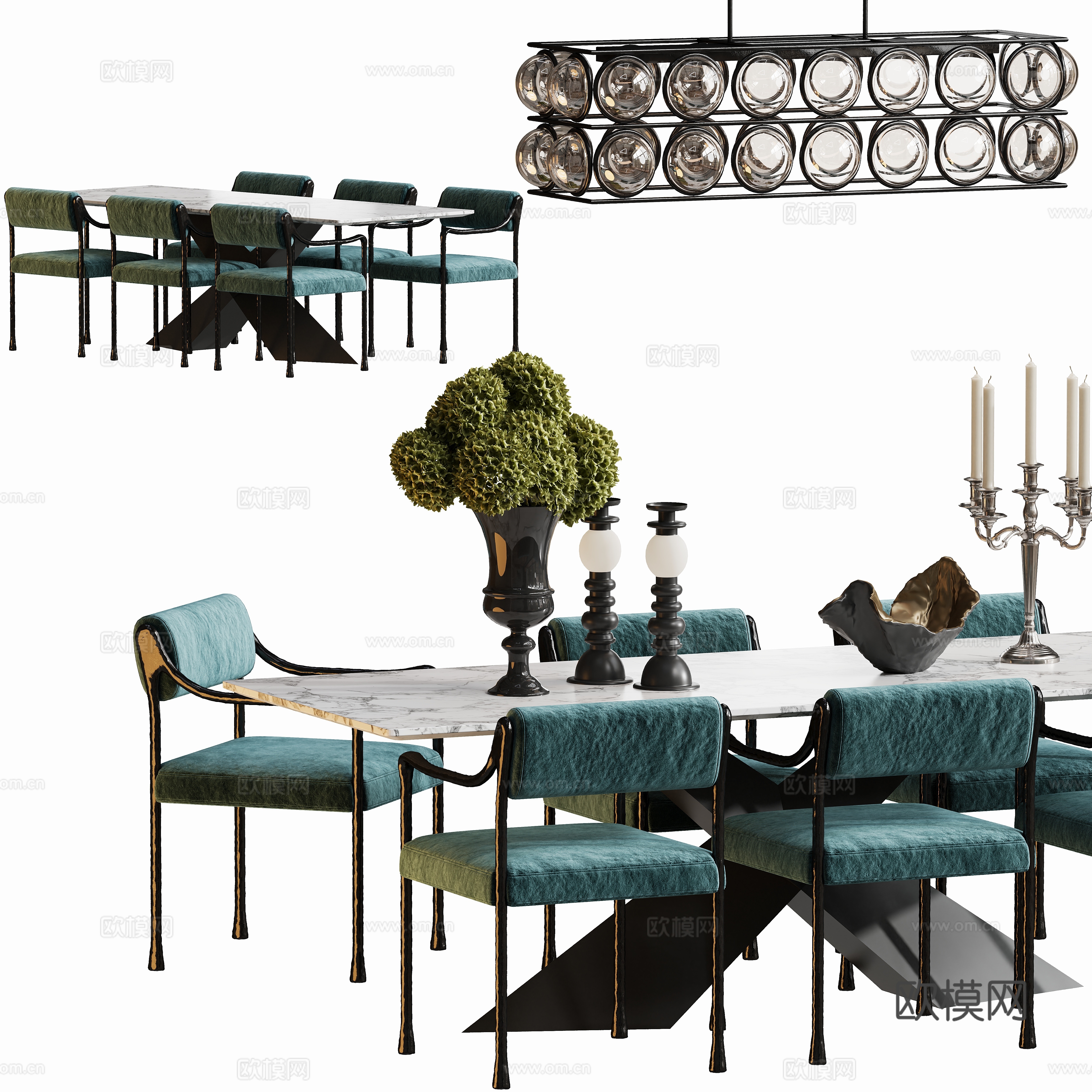 Modern retro dining table and chair combination 3d model