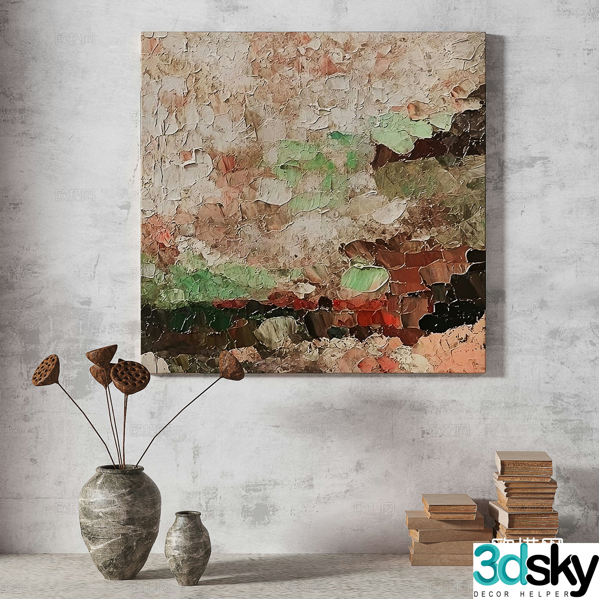 Modern light luxury wabi simple abstract three-dimensional retro medieval decorative painting 3d model