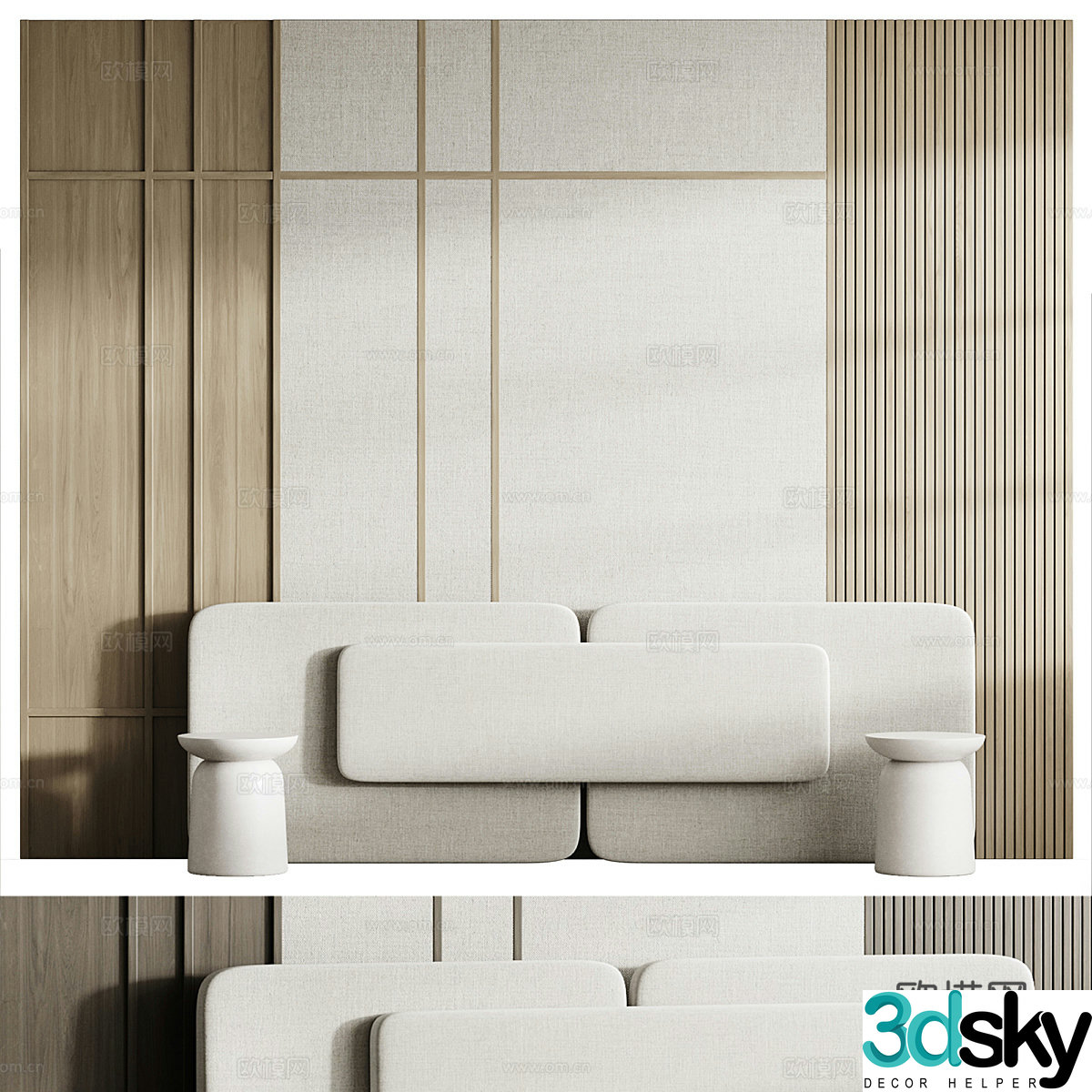 New Chinese style bedside background wall 3D model