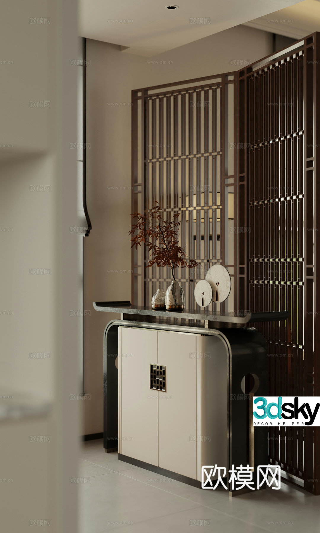 New Chinese style entrance hall background aisle 3D model