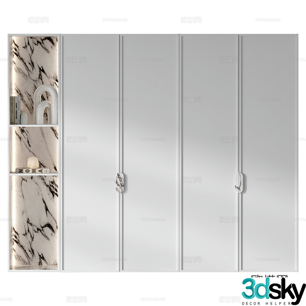 Modern light luxury minimalist door wardrobe 3D model