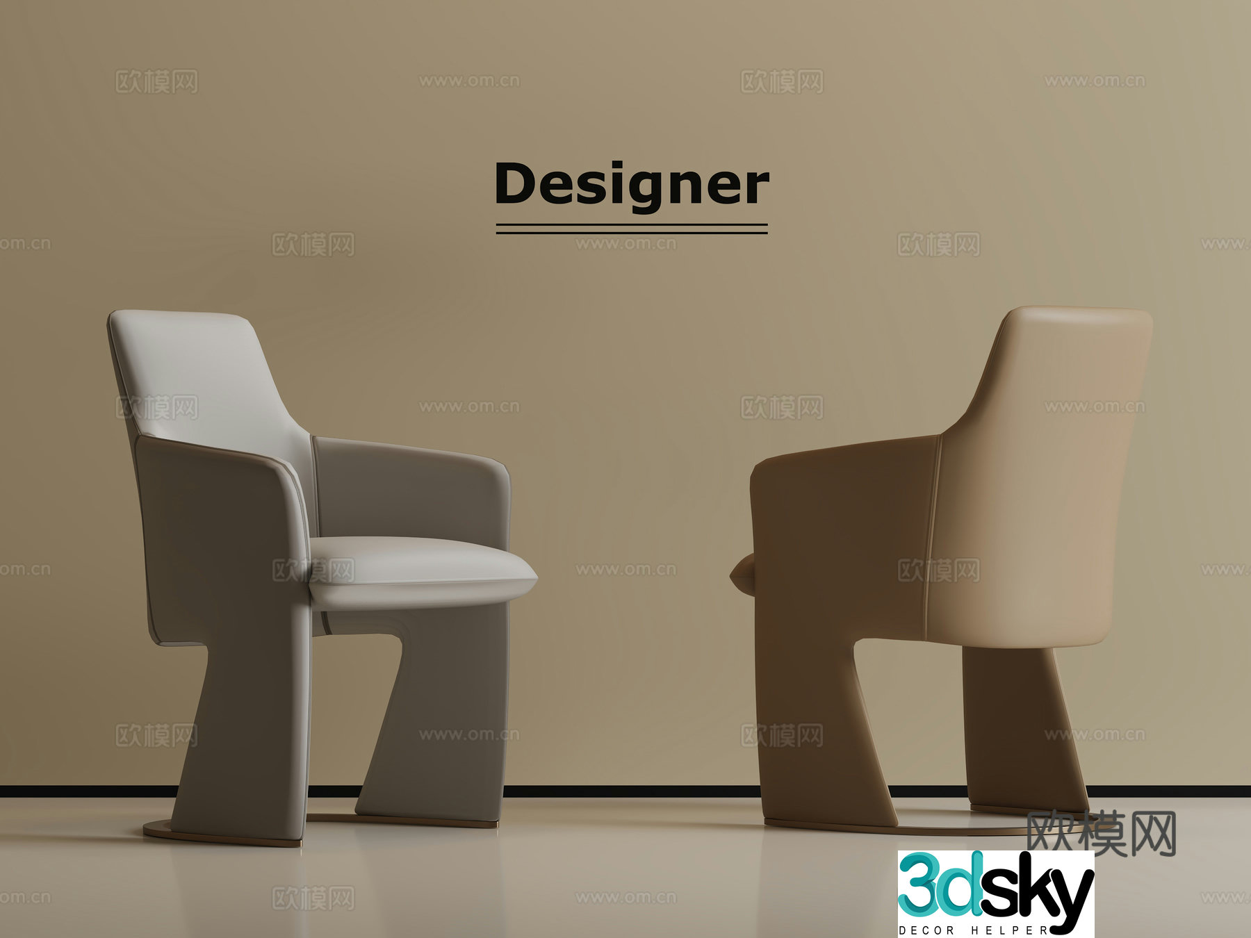 Modern light luxury single chair dining chair 3d model