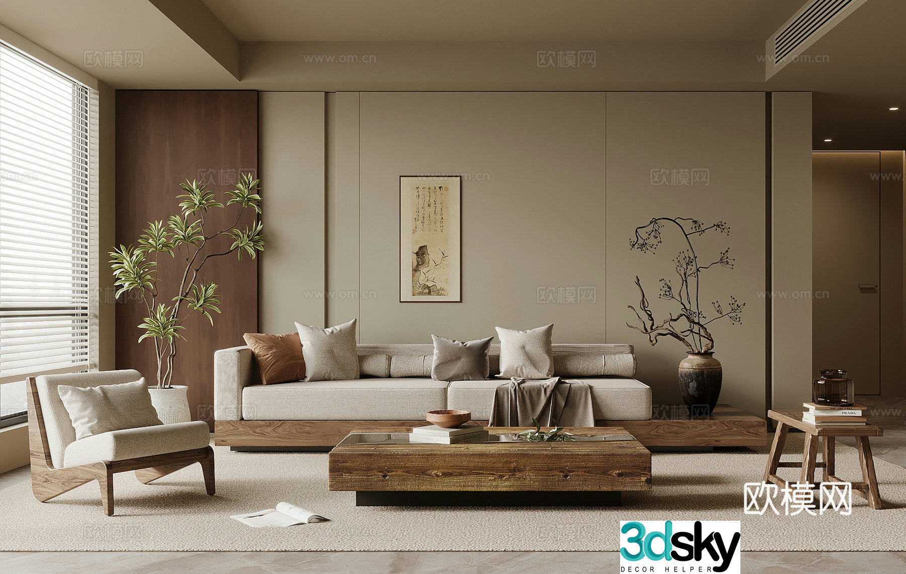 Living room Wasabi style living room Sofa view wall Sofa coffee table combination 3D model