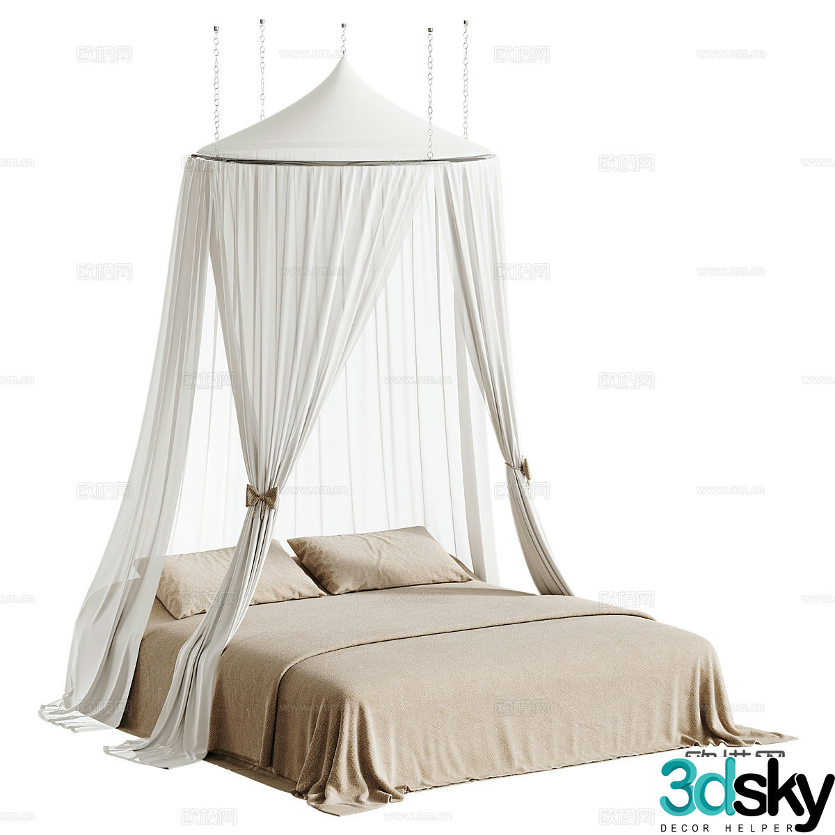 New Chinese style fabric canopy bed 3D model