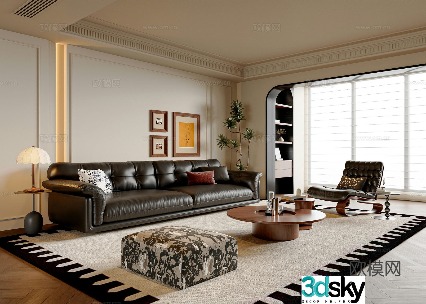 French medieval style living room sofa and coffee table combination leisure chair dunzi coffee table floor lamp 3D model
