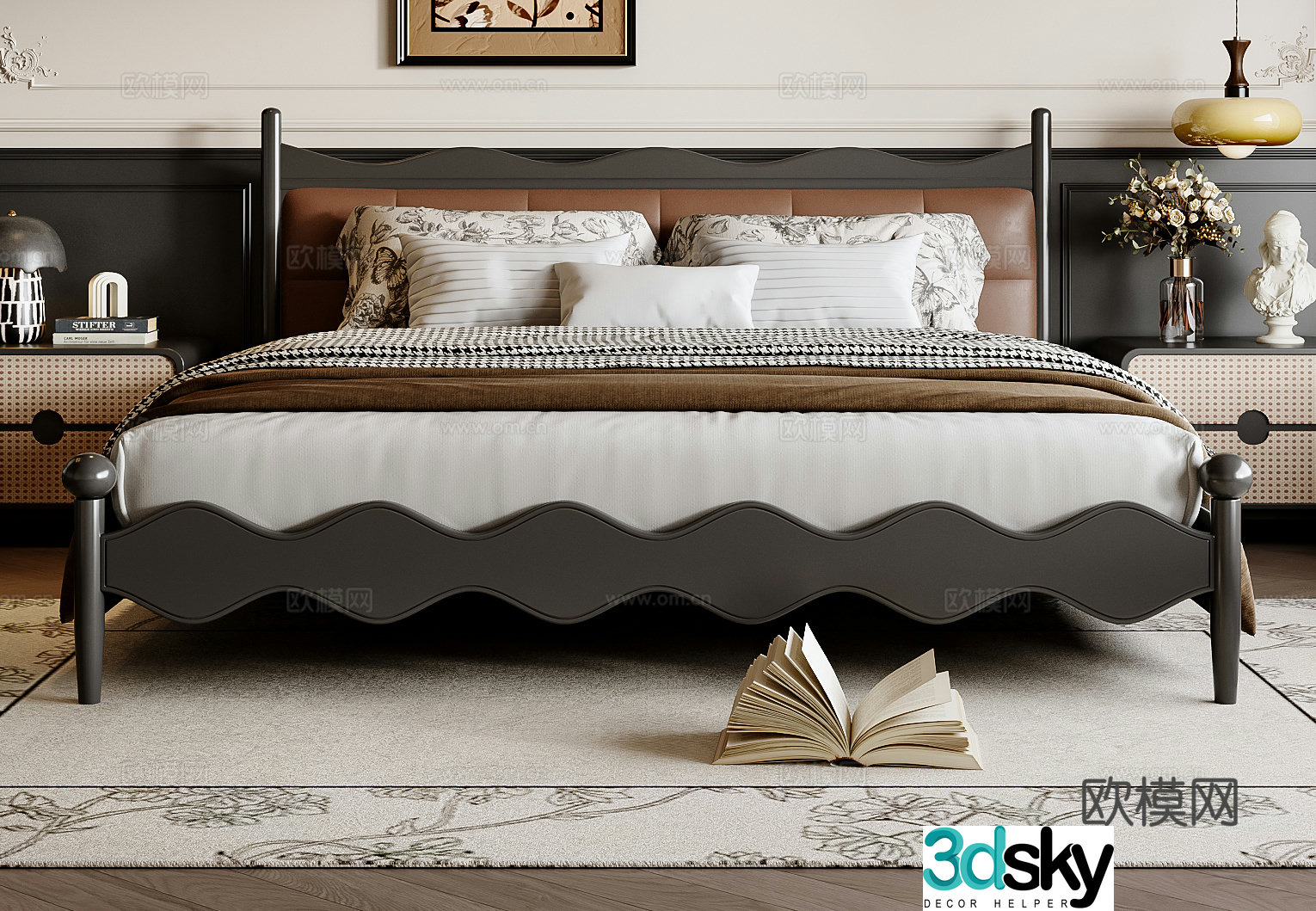 French double bed 3d model