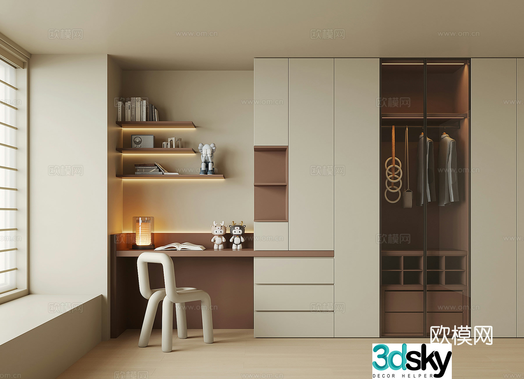 Modern desk integrated wardrobe 3d model