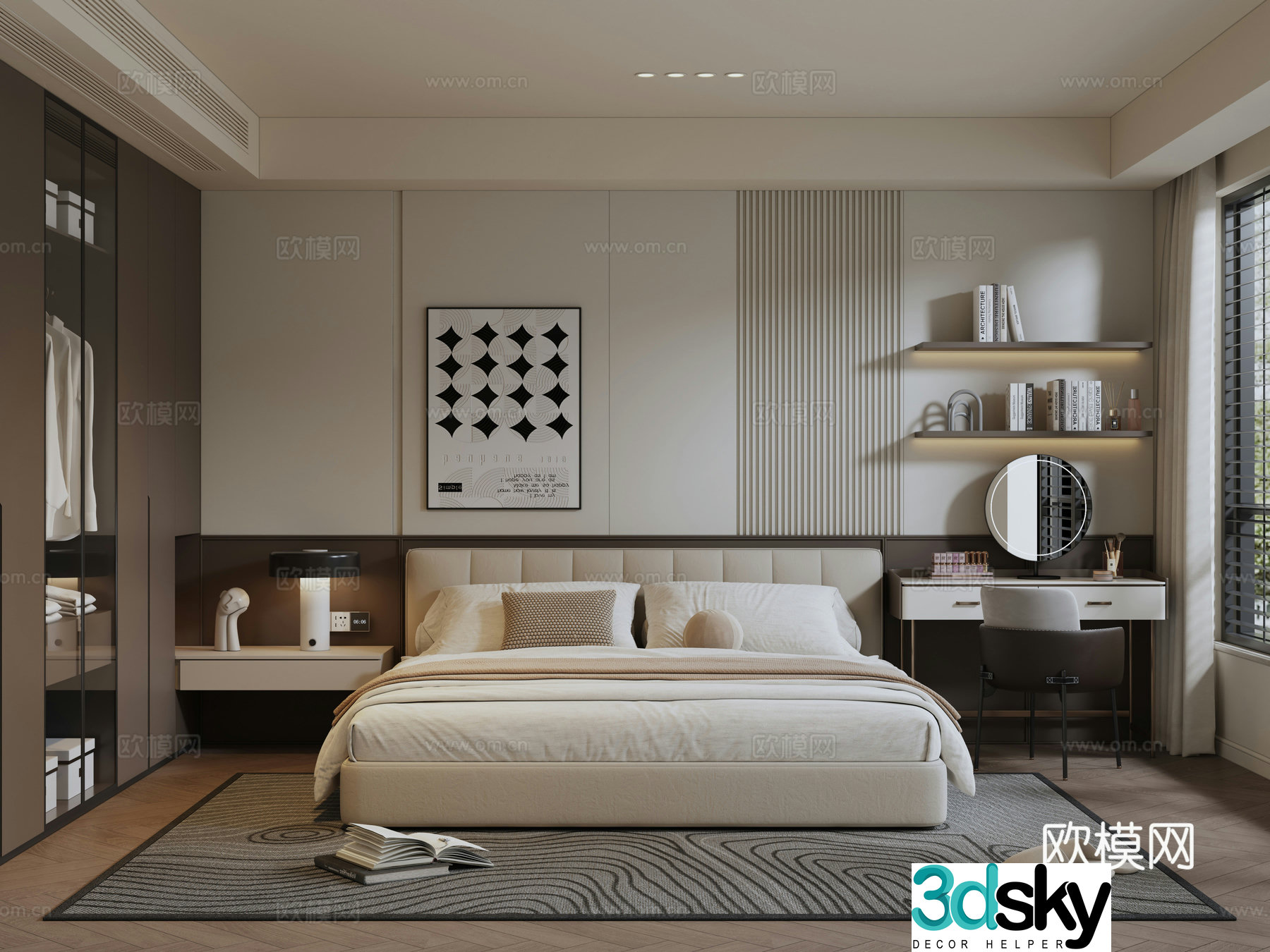 3D model of sci-civil cream style home bedroom