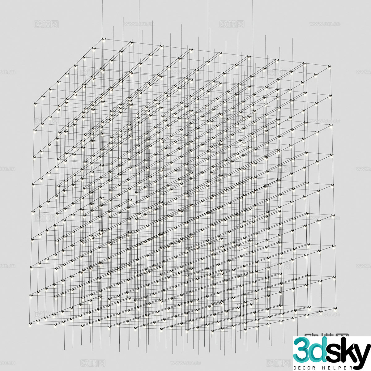 Modern minimalist grid chandeliers 3d model