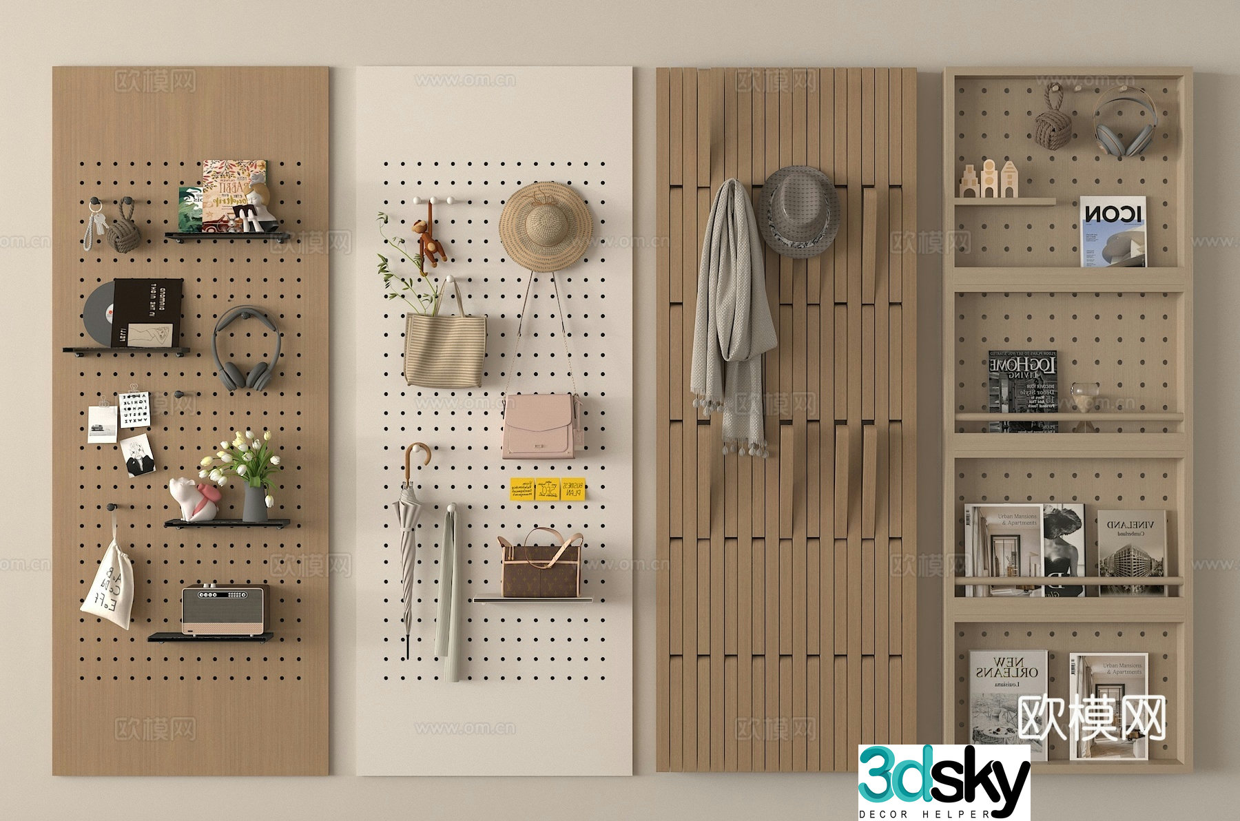 Hole board piano version hook clothes hook wall decoration rack bookshelf 3d model
