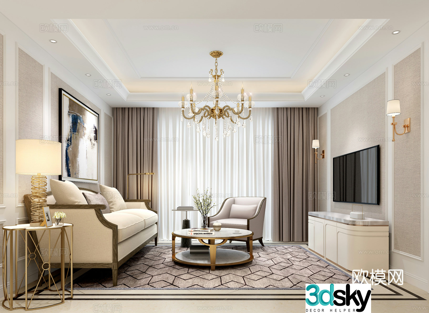 Simple European living room 3D model