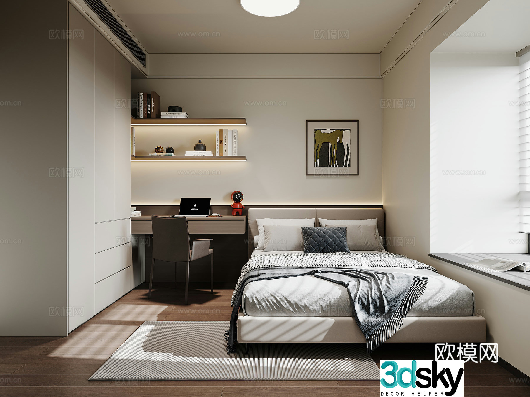 Modern Italian study bedroom 3d model