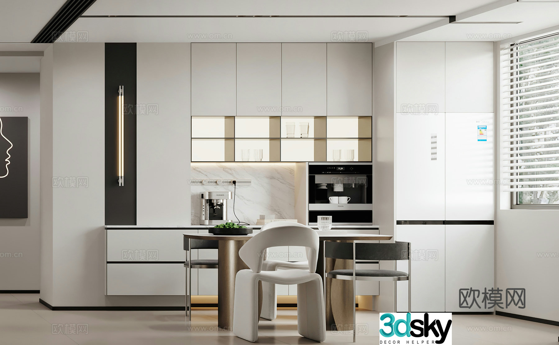 Modern restaurant Minimalist restaurant Dining table Coffee maker Modern living restaurant Simple restaurant Refrigerator 3d model