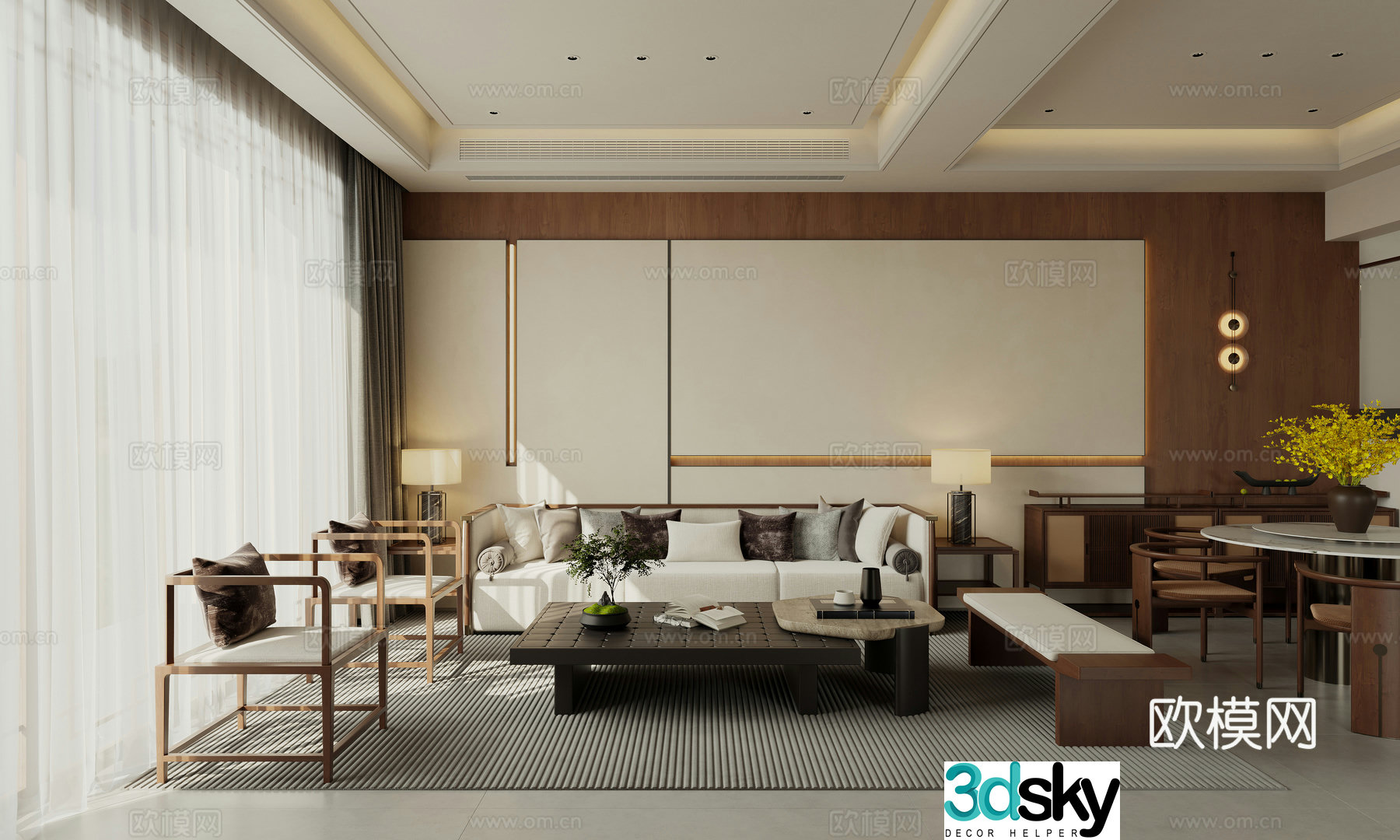 Chinese style villa living room 3d model