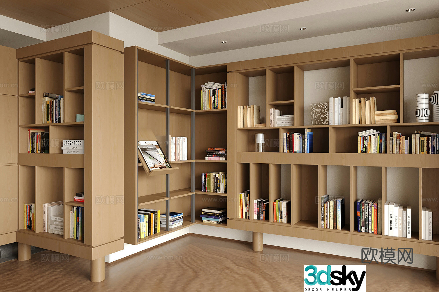 Log-wind bookcase Log-wind bookcase Open bookcase Corner bookcase Full wall bookcase Bookshelf 3D model