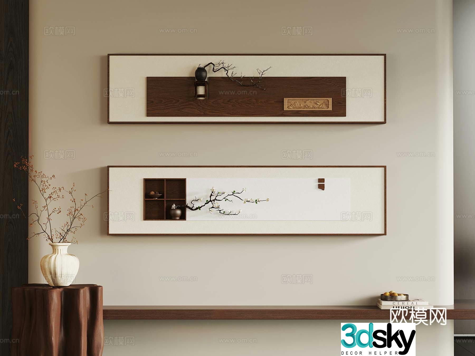 New Chinese style wall decoration three-dimensional hanging ornament 3D model of hanging paintings
