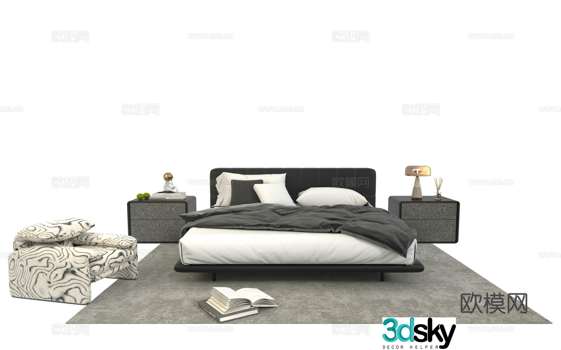 Modern Italian double bed Italian light luxury double bed Italian bed nightstand 3D model