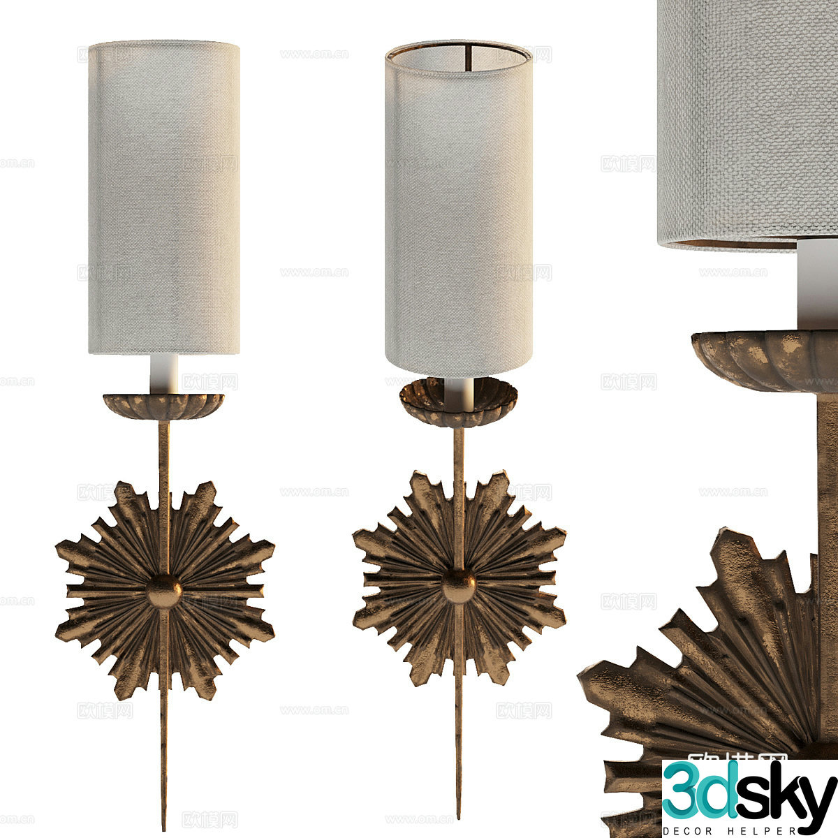 American retro metal long wall light 3d model